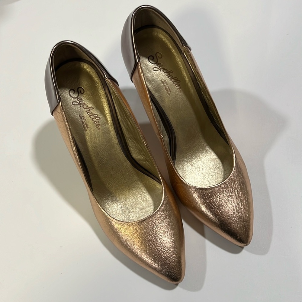 Seychelles - 6, rose gold/copper patent leather formal heels